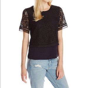 Rebecca Taylor Black Lace Overlay Top (Sz 4)